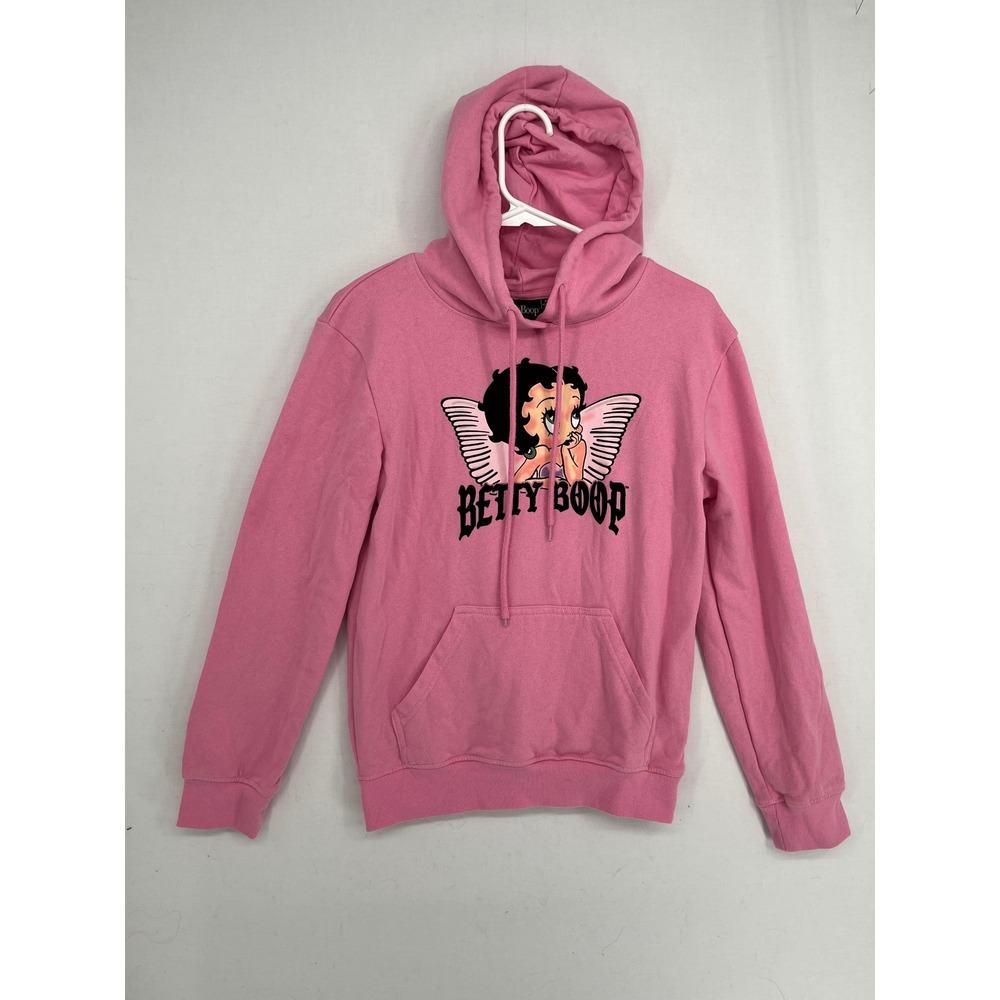 Betty Boop Angel Wings Graphic Hoodie Pink Cotton Blend Fleece Sweatshirt XS